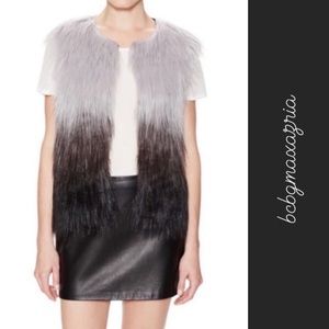 BCBGMaxAzria Luna Combo Ombré Faux Fur Vest • S